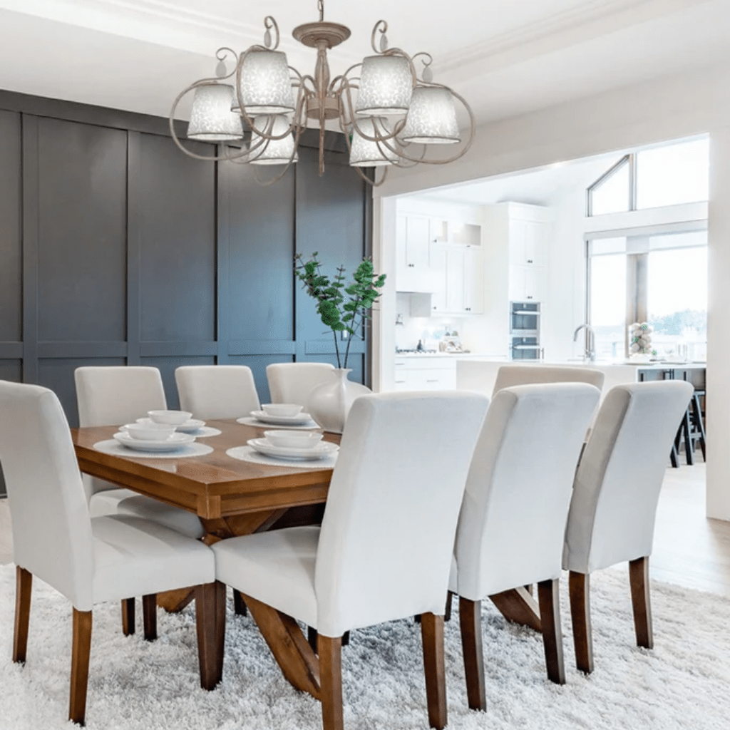 TKLD Pendant & Chandeliers Creamy White Shade Rice White Gold Brushed Arm E14 Ceiling Chandelier Light  - 6 Candles