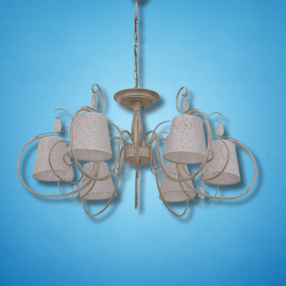 TKLD Pendant & Chandeliers Creamy White Shade Rice White Gold Brushed Arm E14 Ceiling Chandelier Light  - 6 Candles