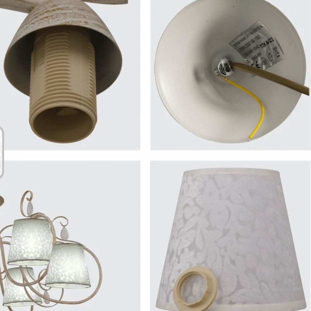 TKLD Pendant & Chandeliers Creamy White Shade Rice White Gold Brushed Arm E14 Ceiling Chandelier Light  - 6 Candles