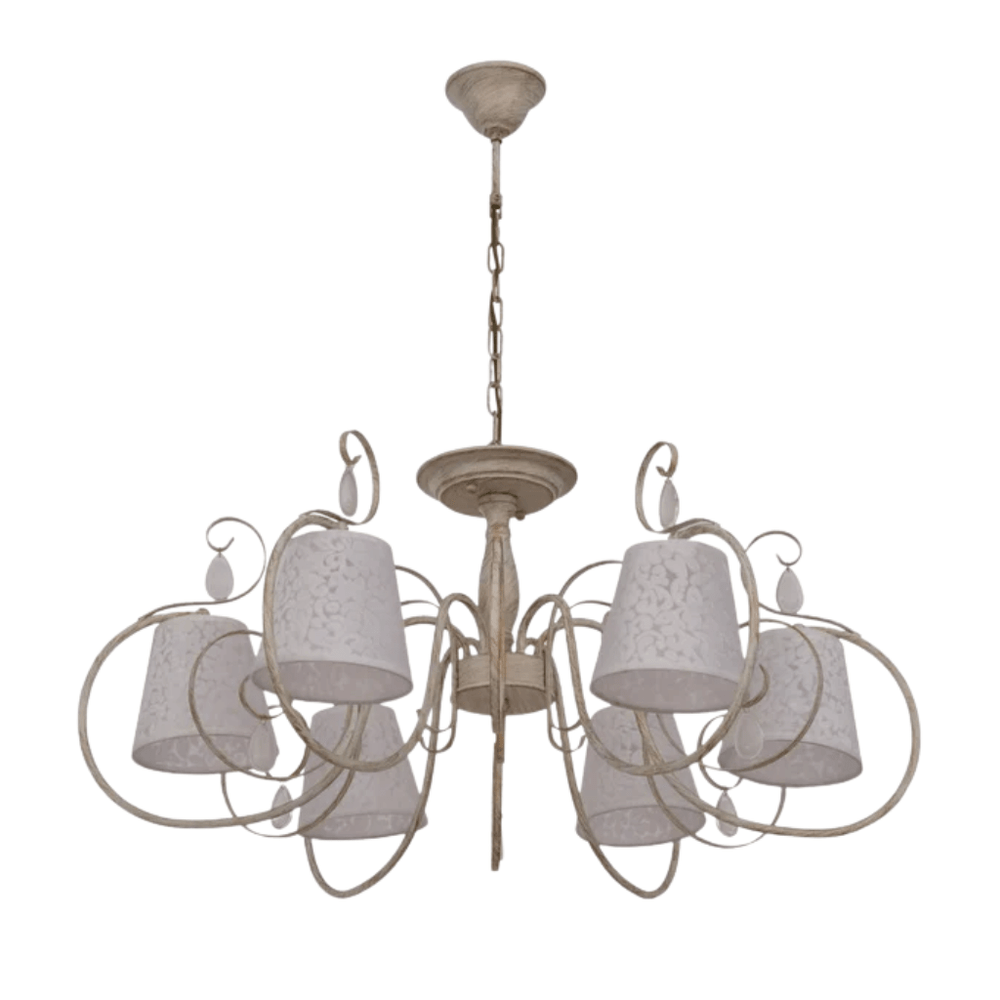 TKLD Pendant & Chandeliers Creamy White Shade Rice White Gold Brushed Arm E14 Ceiling Chandelier Light  - 6 Candles