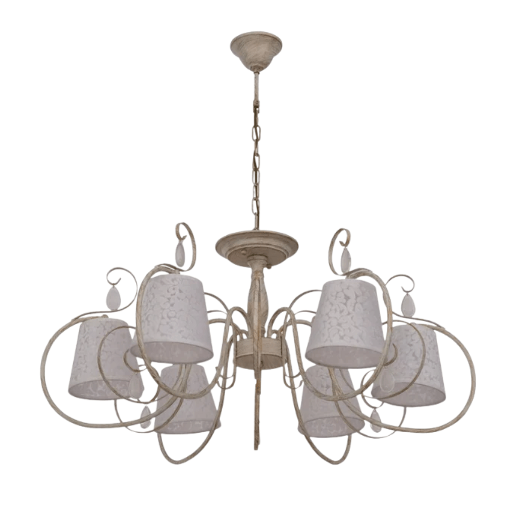 TKLD Pendant & Chandeliers Creamy White Shade Rice White Gold Brushed Arm E14 Ceiling Chandelier Light  - 6 Candles
