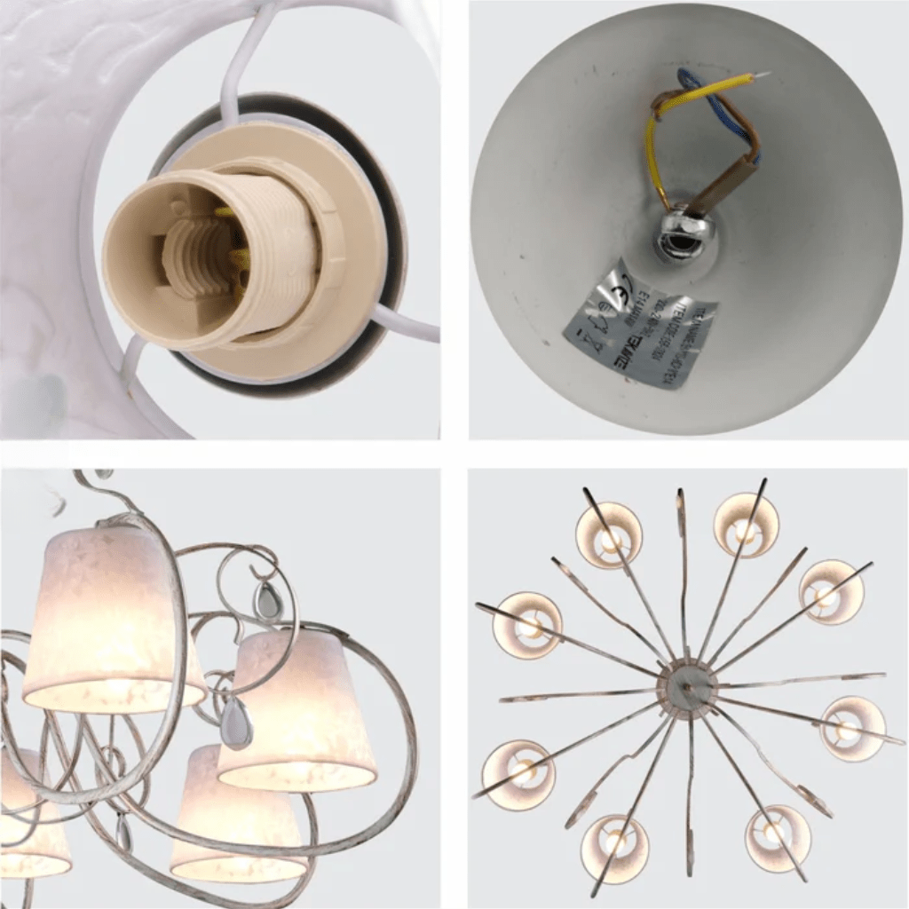 TKLD Pendant & Chandeliers Creamy White Shade Rice White Gold Brushed Arm E14 Ceiling Chandelier Light  - 8 Candles