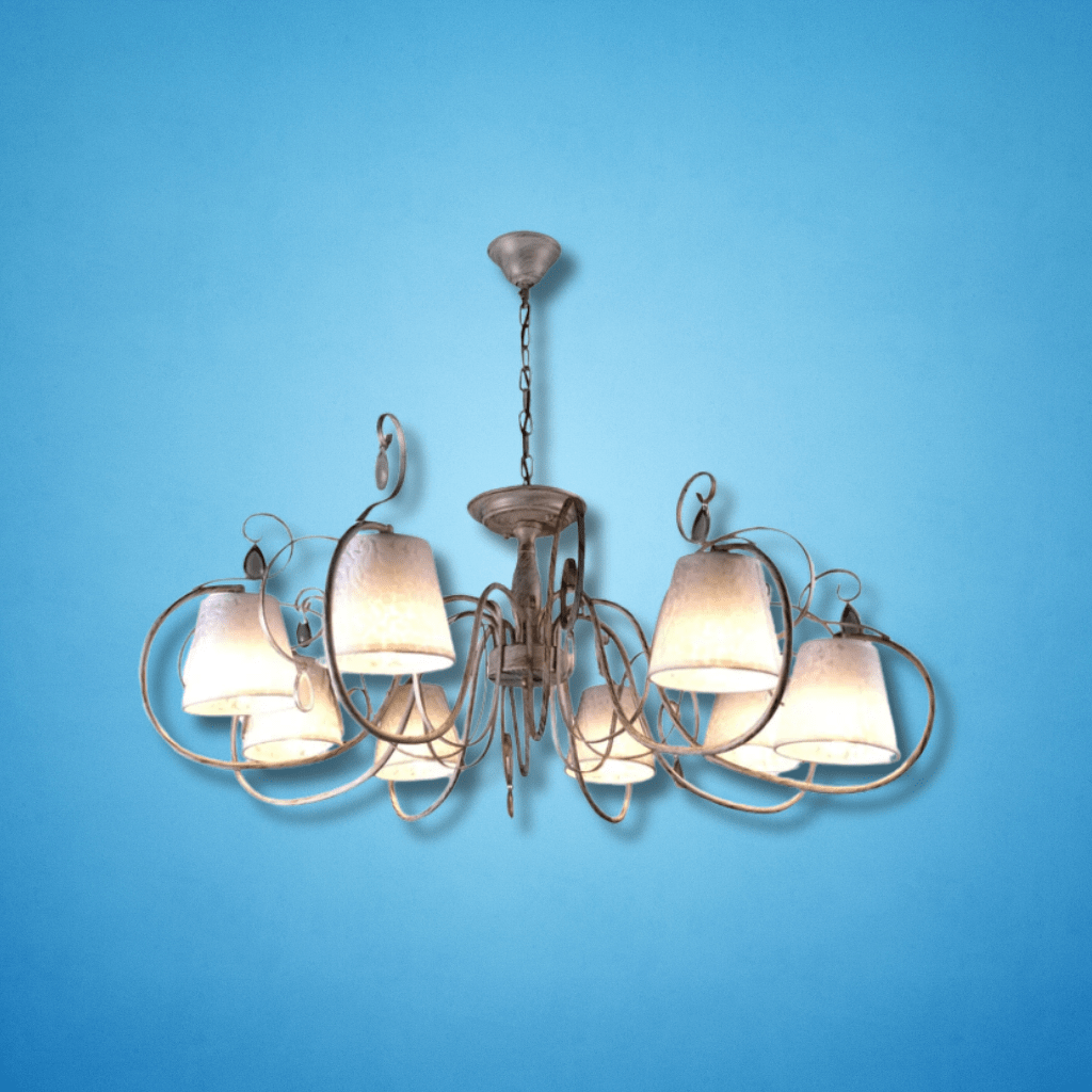 TKLD Pendant & Chandeliers Creamy White Shade Rice White Gold Brushed Arm E14 Ceiling Chandelier Light  - 8 Candles