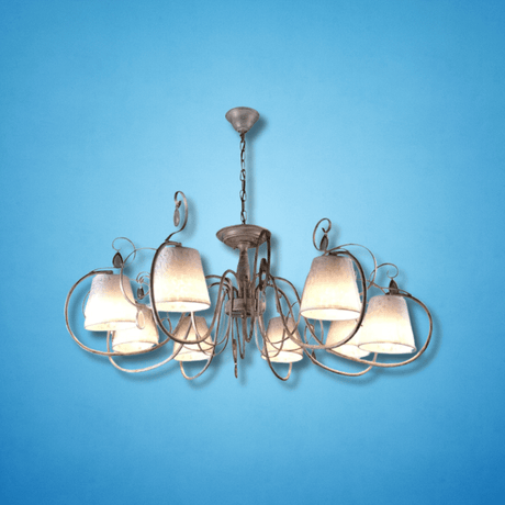 TKLD Pendant & Chandeliers Creamy White Shade Rice White Gold Brushed Arm E14 Ceiling Chandelier Light  - 8 Candles