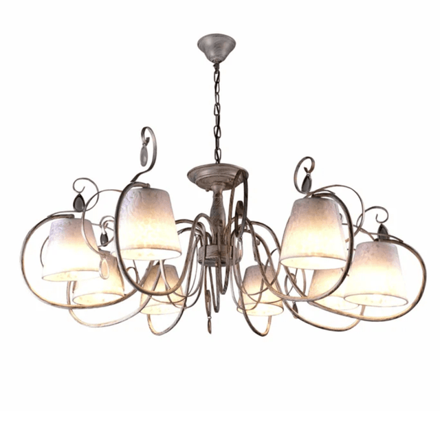 TKLD Pendant & Chandeliers Creamy White Shade Rice White Gold Brushed Arm E14 Ceiling Chandelier Light  - 8 Candles