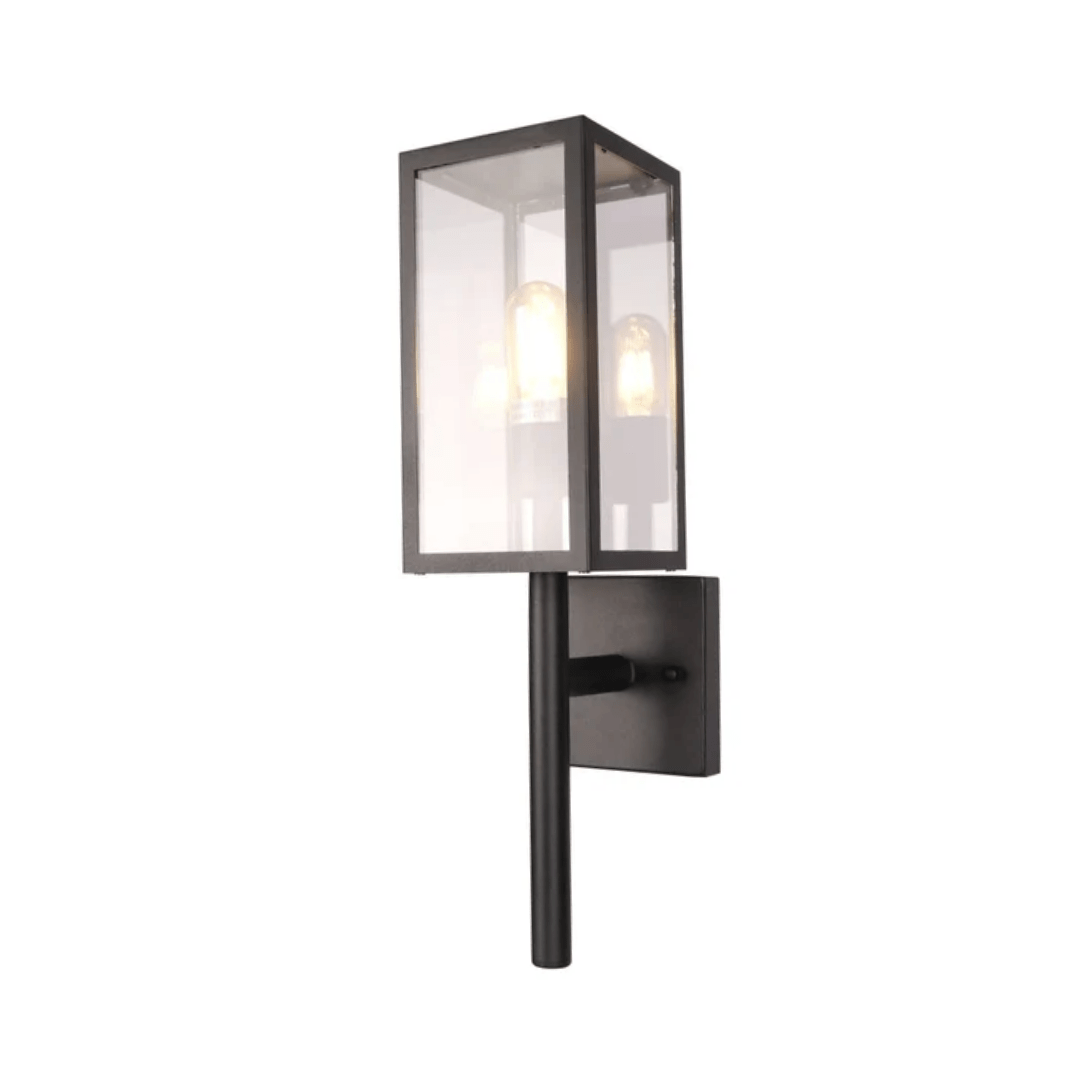 TKLD Wall & Sconce Lights Cube Scone Cottage Style Outdoor E27 Wall Lamp Matt Black Clear Glass - 60W