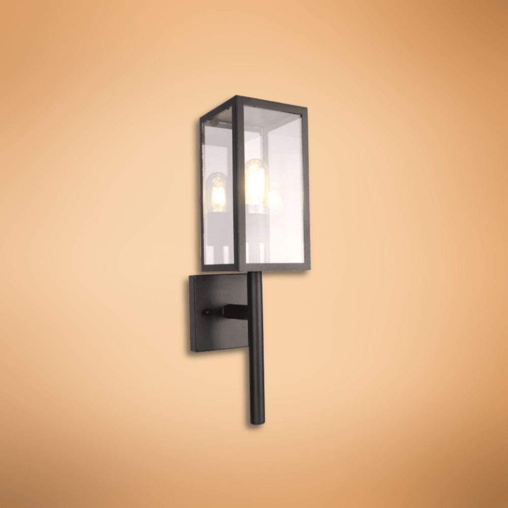 TKLD Wall & Sconce Lights Cube Scone Cottage Style Outdoor E27 Wall Lamp Matt Black Clear Glass - 60W