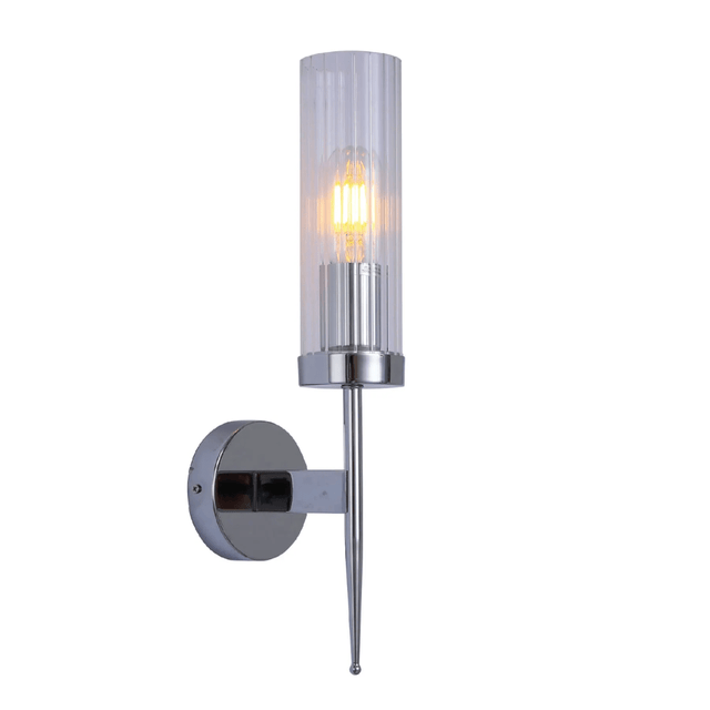 TKLD Pendant & Chandeliers Cylinder Clear Reeded Chrome Metal + Glass Joseph Fonteyn Fluted Wall Light - SY8562-1W