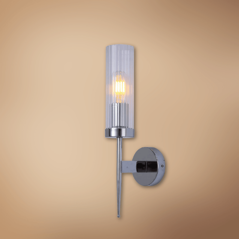 TKLD Pendant & Chandeliers Cylinder Clear Reeded Chrome Metal + Glass Joseph Fonteyn Fluted Wall Light - SY8562-1W