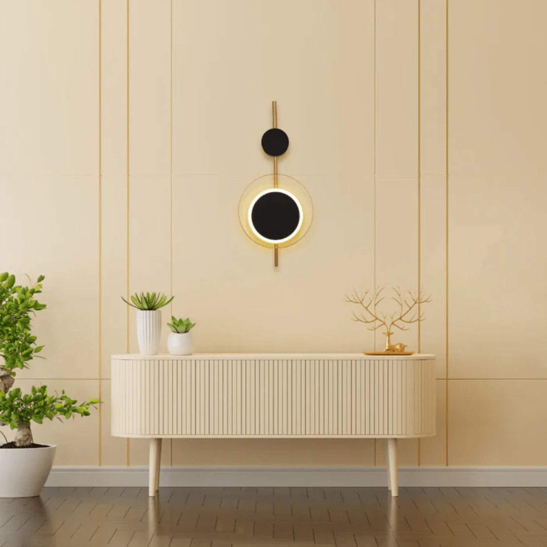 TKLD Wall & Sconce Lights Designer Geometric Black Moon In Gold Circle Modern LED Wall Light - 8W