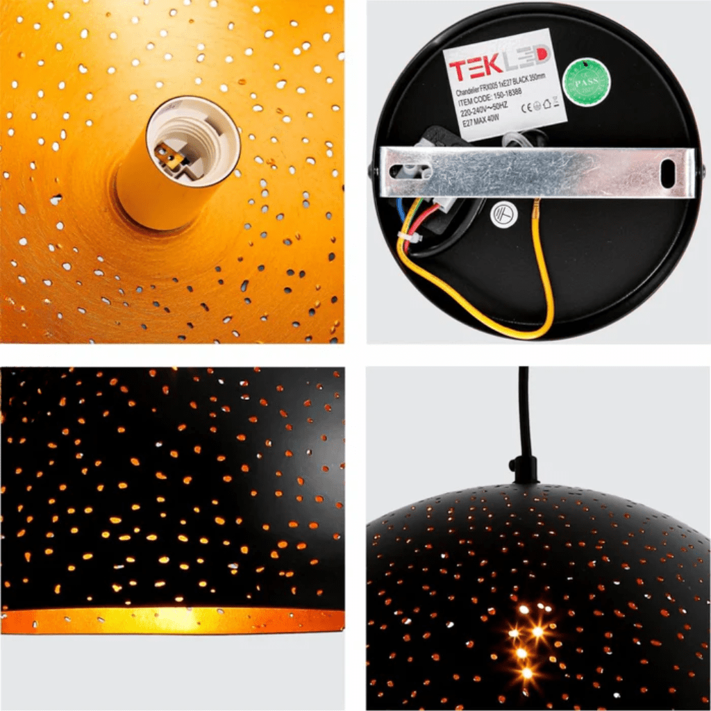 TKLD Pendant & Chandeliers Dome Morrocan Night Milkyway Black & Gold E27 Ceiling Pendant Light - 350mm