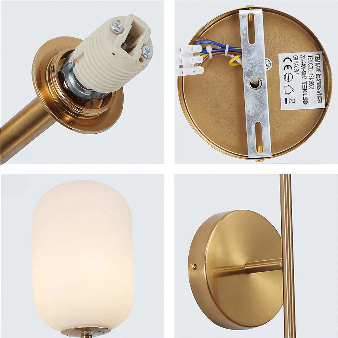 TKLD Wall & Sconce Lights Double Lamp Gold Aluminium Bronze Metal Opal Glass Cylinder Wall Light - G9