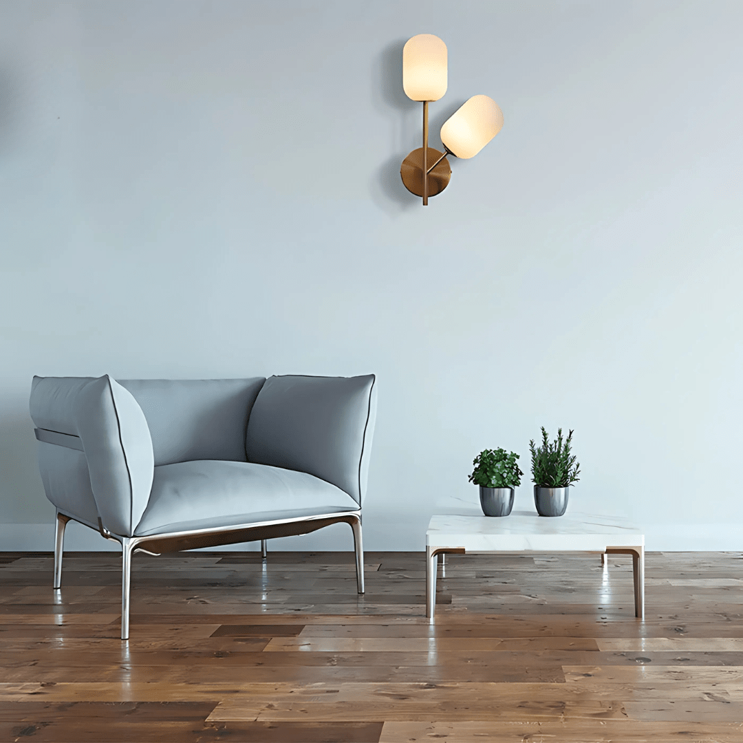 TKLD Wall & Sconce Lights Double Lamp Gold Aluminium Bronze Metal Opal Glass Cylinder Wall Light - G9