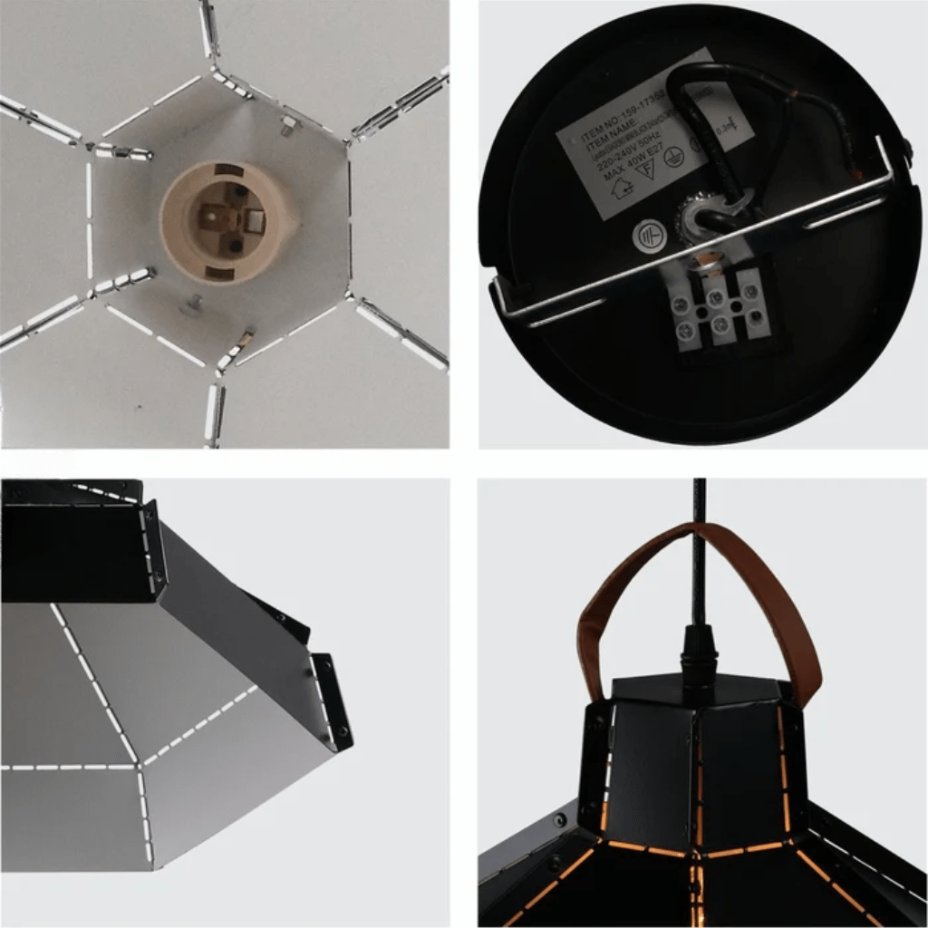 TKLD Pendant & Chandeliers Esagono Black Midi Maxi Metal E27 Pendant Ceiling Light - 355mm/410mm