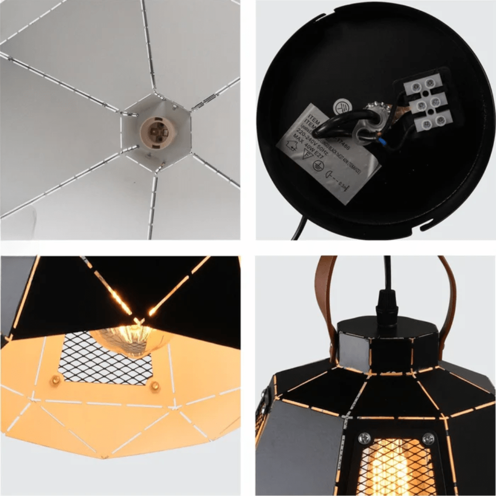TKLD Pendant & Chandeliers Esagono Pod Lantern Black or White E27 Pendant Ceiling Light - 260mm/330mm