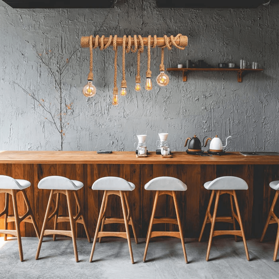 TKLD Pendant & Chandeliers Farmhouse 1000mm Rustic Bamboo and Hemp Rope Rod Ceiling Chandelier Light - 40W