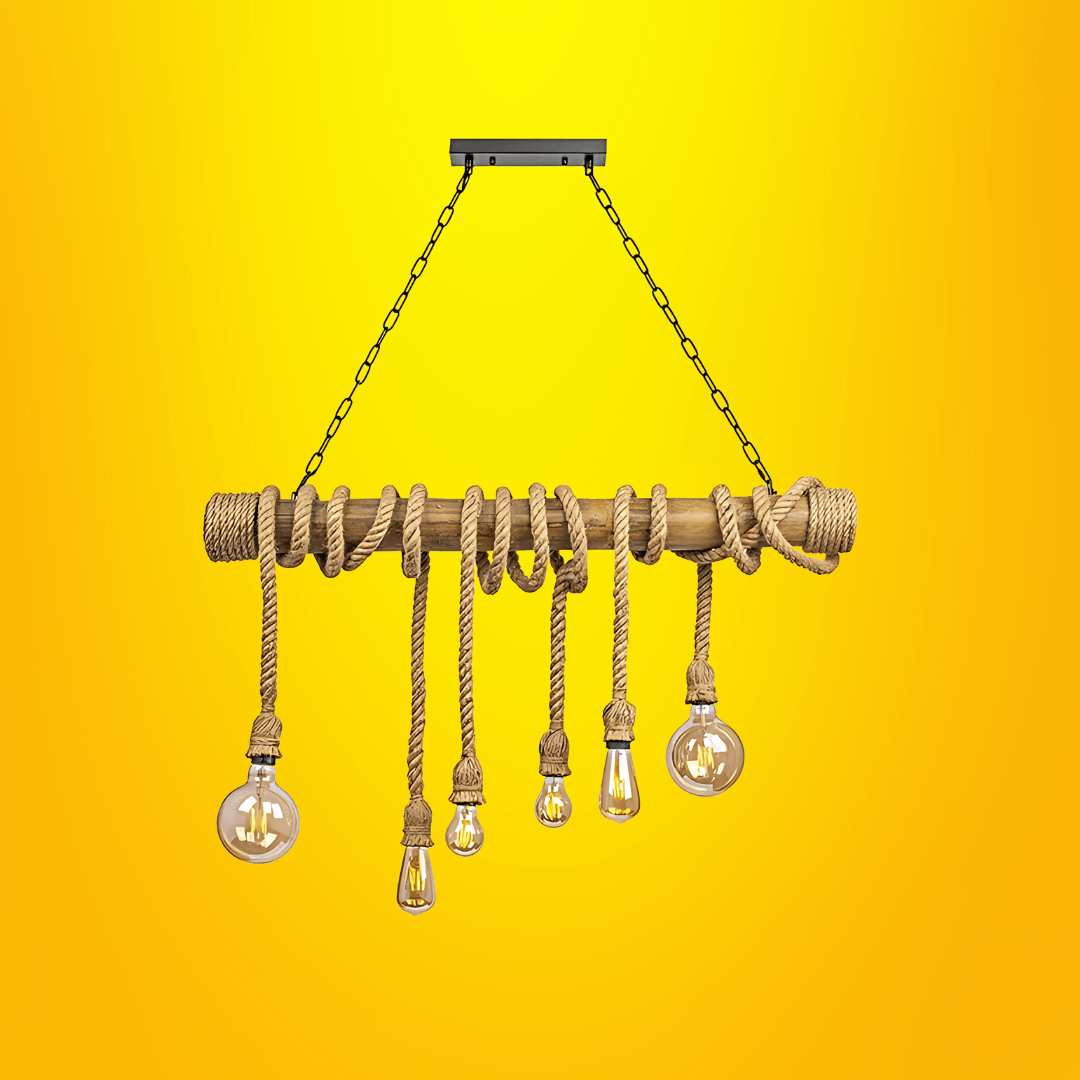 TKLD Pendant & Chandeliers Farmhouse 1000mm Rustic Bamboo and Hemp Rope Rod Ceiling Chandelier Light - 40W