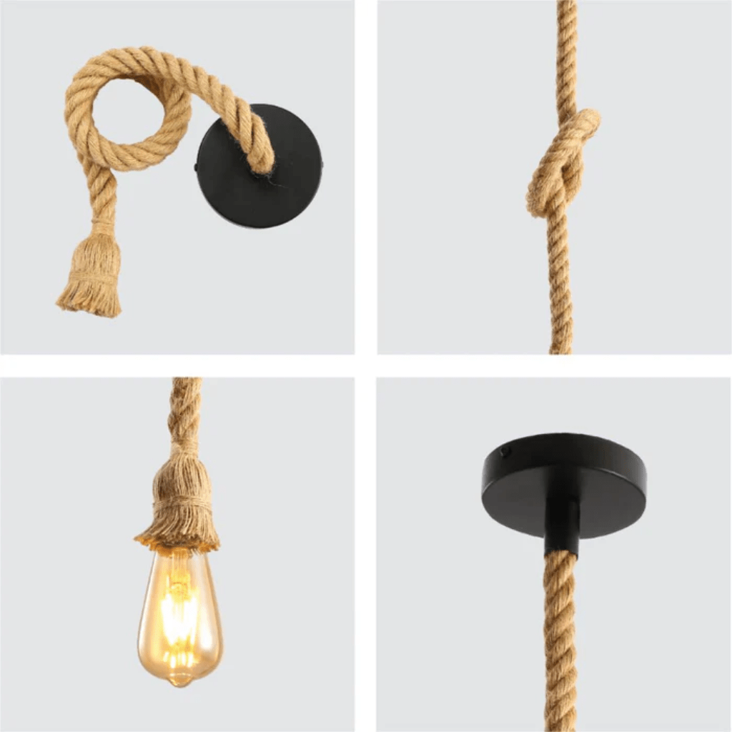 TKLD Pendant & Chandeliers Farmhouse Rustic Hemp Rope E27 Pendant Ceiling Light