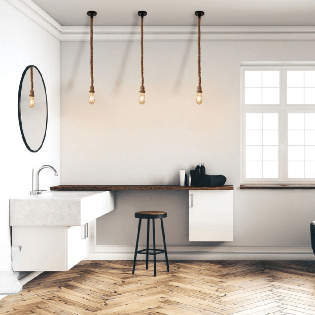 TKLD Pendant & Chandeliers Farmhouse Rustic Hemp Rope E27 Pendant Ceiling Light