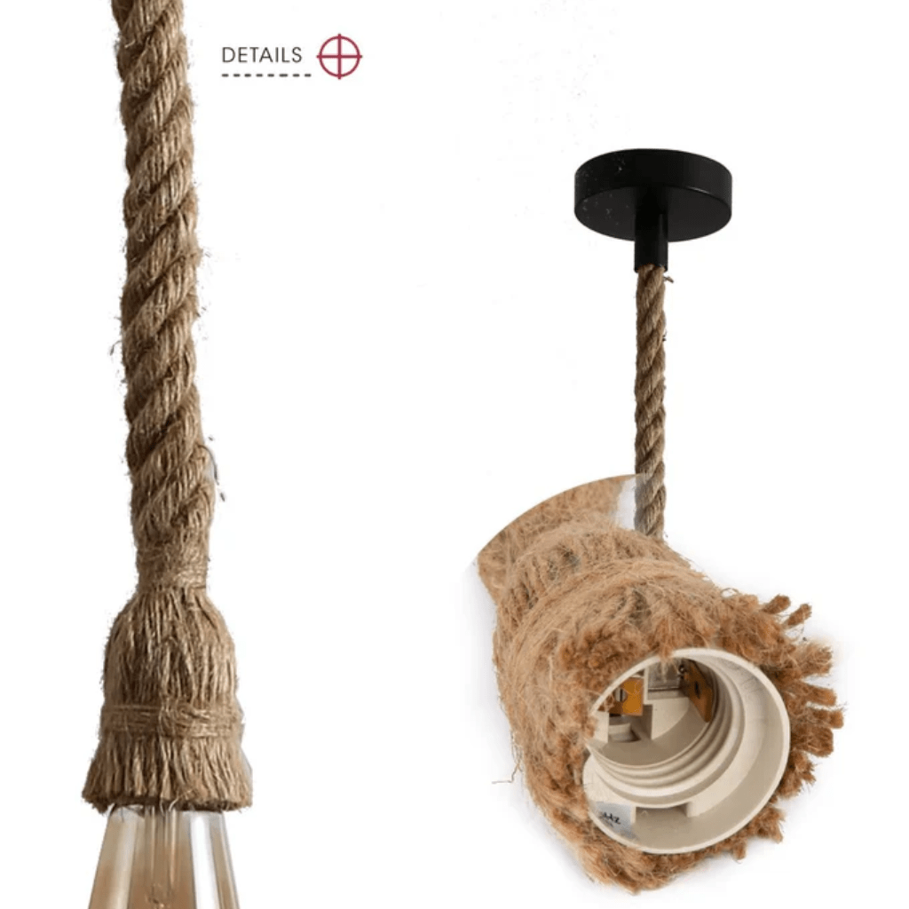 TKLD Pendant & Chandeliers Farmhouse Rustic Hemp Rope E27 Pendant Ceiling Light
