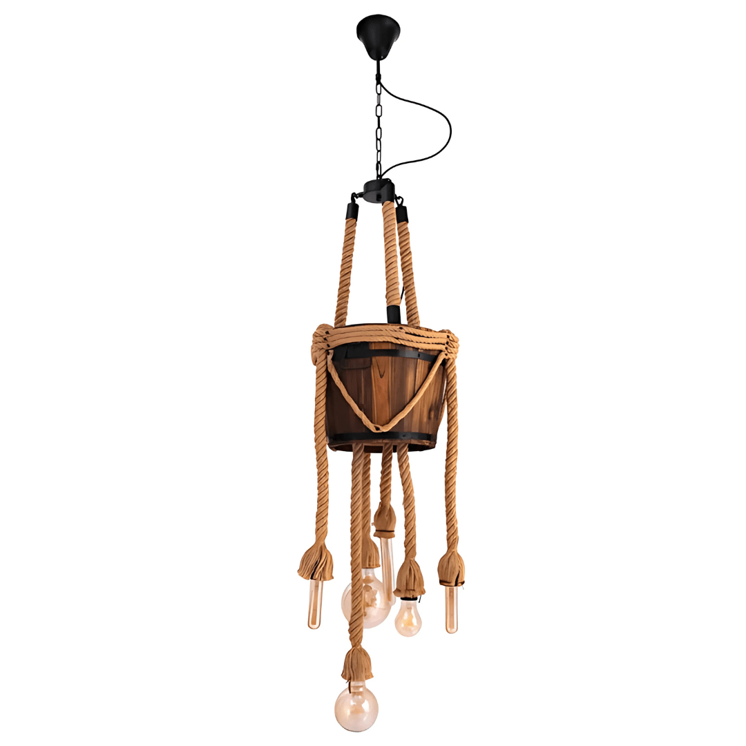 TKLD Pendant & Chandeliers Firewood Basket 6 Hemp Rope Farmhouse Ceiling Chandelier Light - 40W