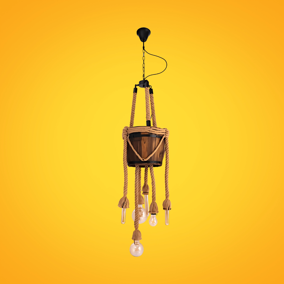 TKLD Pendant & Chandeliers Firewood Basket 6 Hemp Rope Farmhouse Ceiling Chandelier Light - 40W