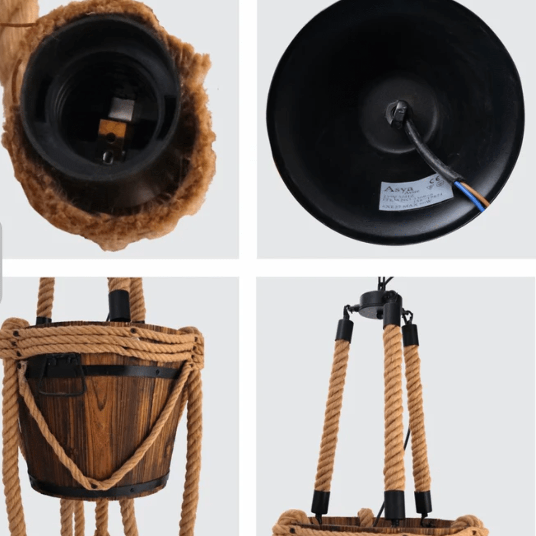 TKLD Pendant & Chandeliers Firewood Basket 6 Hemp Rope Farmhouse Ceiling Chandelier Light - 40W