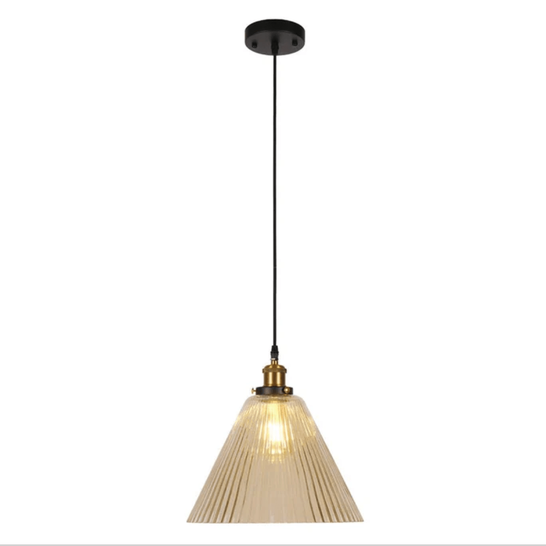 TKLD Pendant & Chandeliers Funnel Reeded Fluted Striped Amber Glass Pendant Ceiling Light - 8618-1AM
