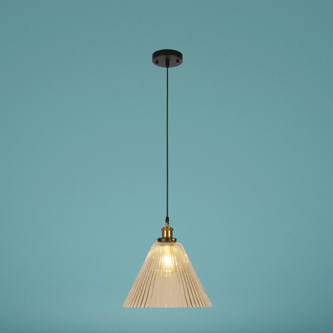 TKLD Pendant & Chandeliers Funnel Reeded Fluted Striped Amber Glass Pendant Ceiling Light - 8618-1AM