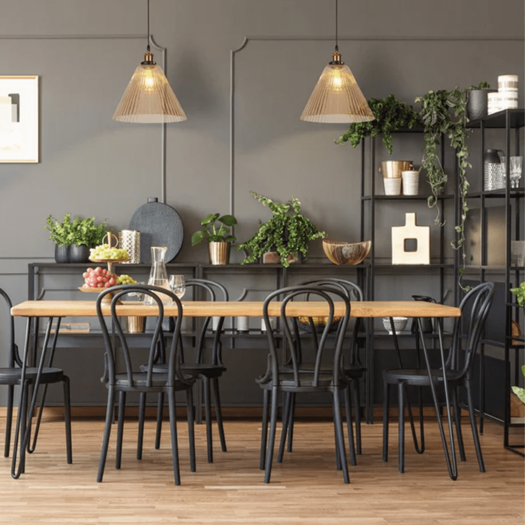 TKLD Pendant & Chandeliers Funnel Reeded Fluted Striped Amber Glass Pendant Ceiling Light - 8618-1AM