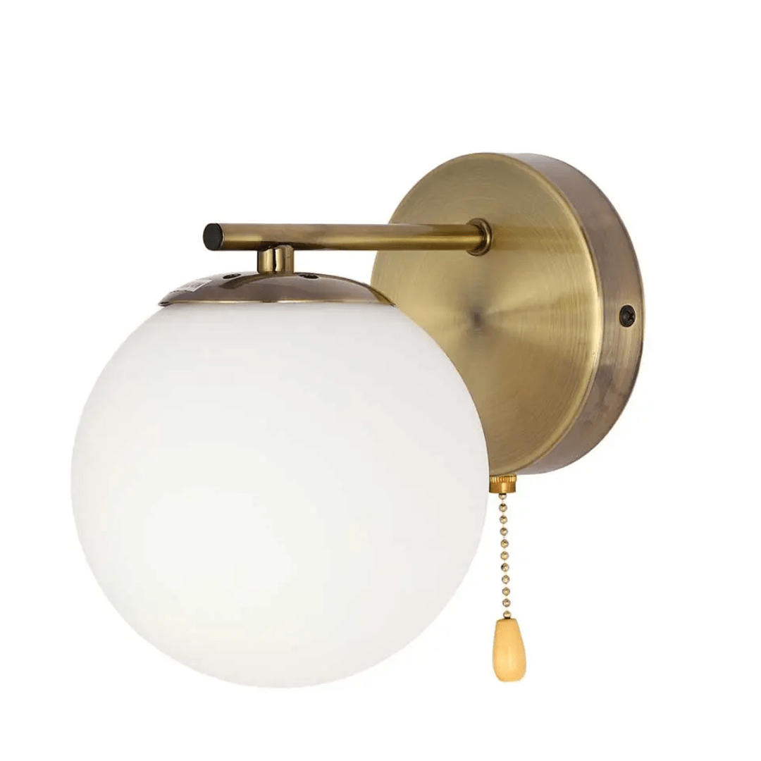 TKLD Pendant & Chandeliers Globe 1xE27 Rod OPAL+ Antique Brass Wall Light - 52030