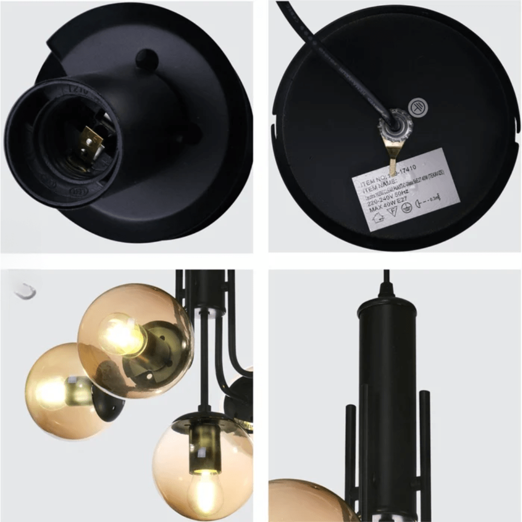 TKLD Pendant & Chandeliers Globe Glass Black Body Amber or Smoky E27 Pendant Chandelier Ceiling Light