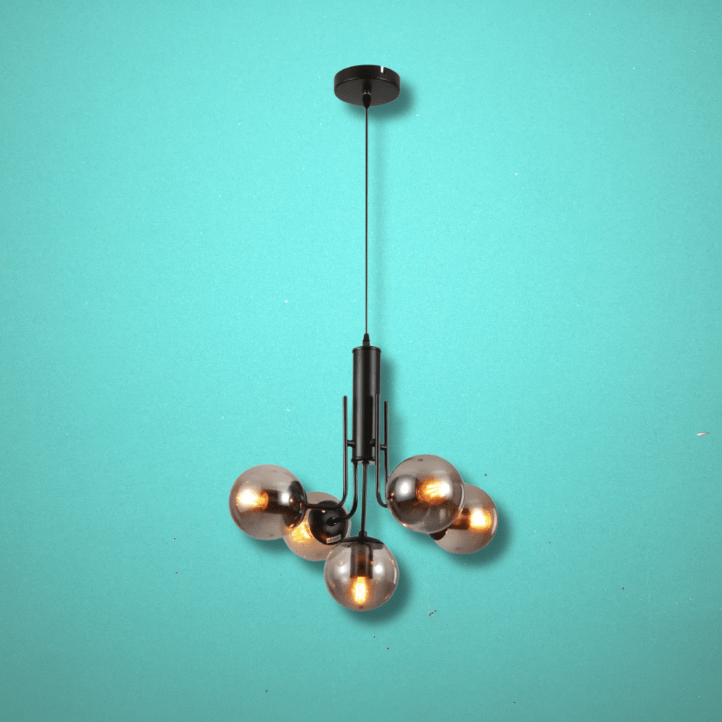 TKLD Pendant & Chandeliers Globe Glass Black Body Amber or Smoky E27 Pendant Chandelier Ceiling Light