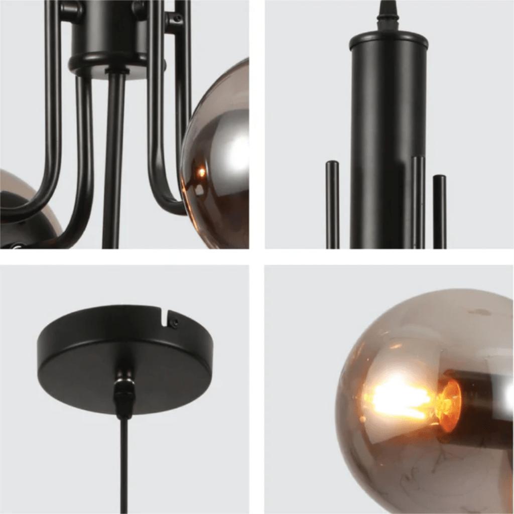 TKLD Pendant & Chandeliers Globe Glass Black Body Amber or Smoky E27 Pendant Chandelier Ceiling Light