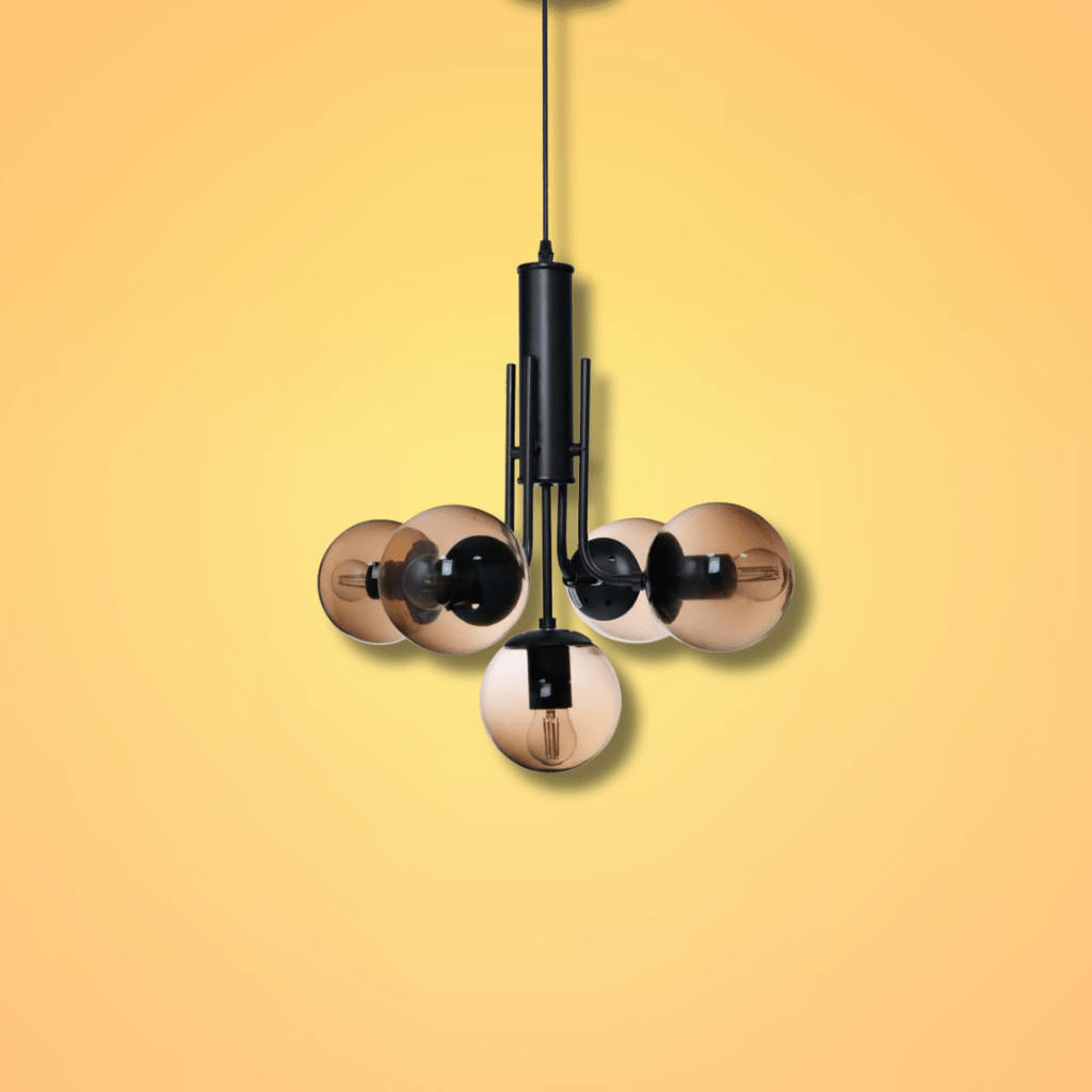 TKLD Pendant & Chandeliers Globe Glass Black Body Amber or Smoky E27 Pendant Chandelier Ceiling Light
