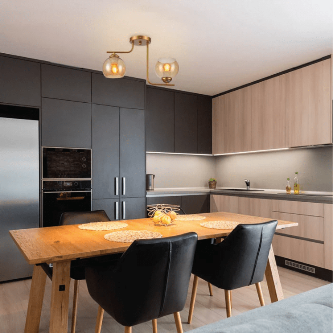 TKLD Ceiling Lights Gold 2 Lamp L shape Metal Amber Dome Glass Ceiling Light - 40W