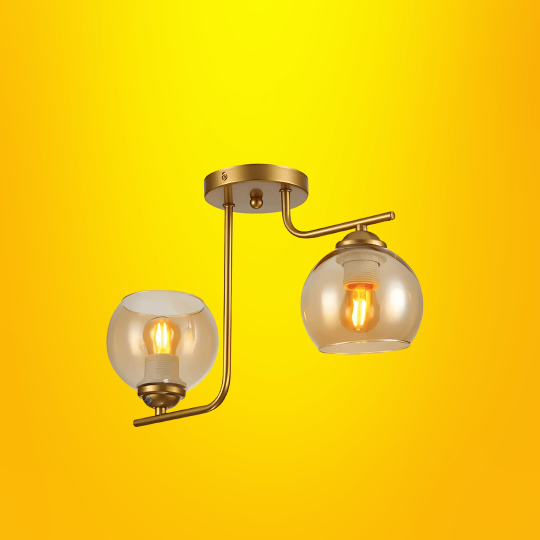 TKLD Ceiling Lights Gold 2 Lamp L shape Metal Amber Dome Glass Ceiling Light - 40W