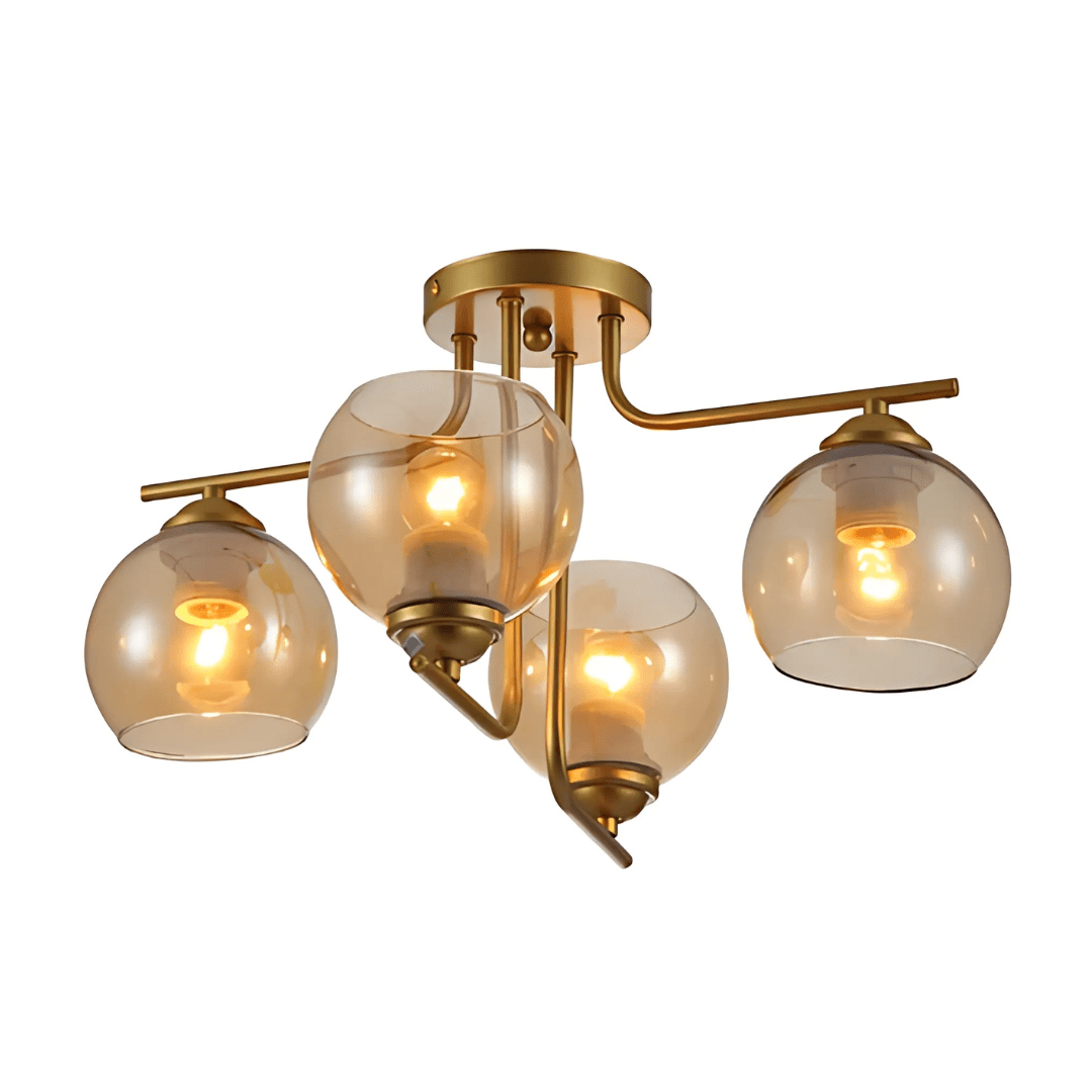 TKLD Ceiling Lights Gold 4 Lamp L shape Metal Amber Dome Glass Ceiling Light - 40W