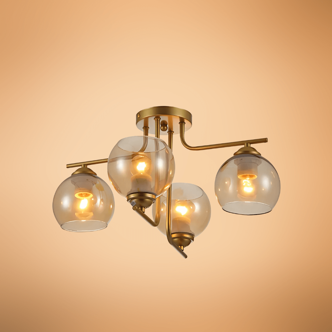 TKLD Ceiling Lights Gold 4 Lamp L shape Metal Amber Dome Glass Ceiling Light - 40W