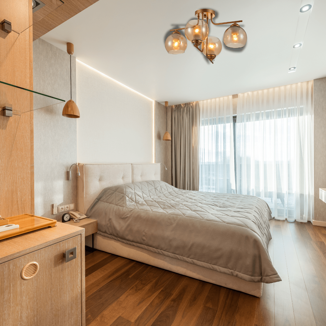 TKLD Ceiling Lights Gold 4 Lamp L shape Metal Amber Dome Glass Ceiling Light - 40W