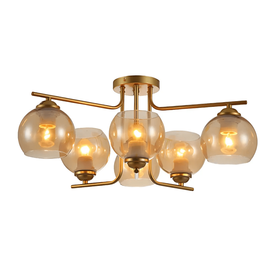 TKLD Ceiling Lights Gold 6 Lamp L shape Metal Amber Dome Glass Ceiling Light - 40W
