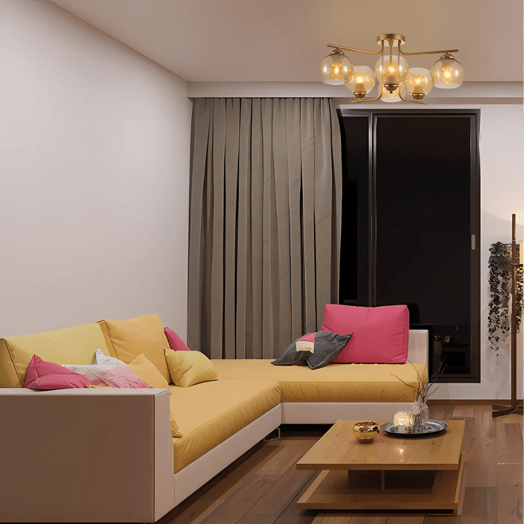 TKLD Ceiling Lights Gold 6 Lamp L shape Metal Amber Dome Glass Ceiling Light - 40W