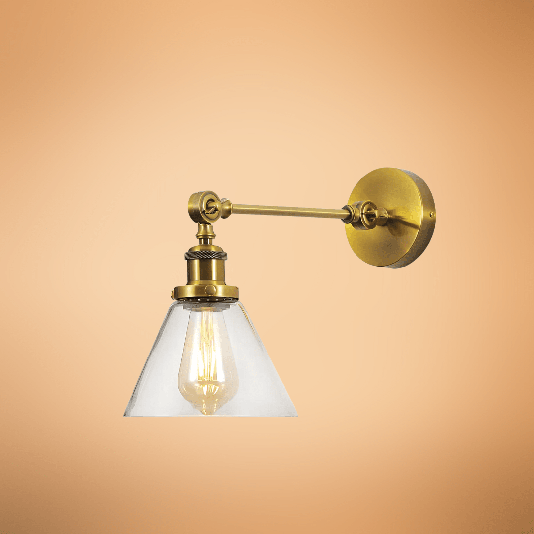 TKLD Wall & Sconce Lights Gold Aluminium Bronze Hinged Body Clear Glass Funnel Wall Light - 40W