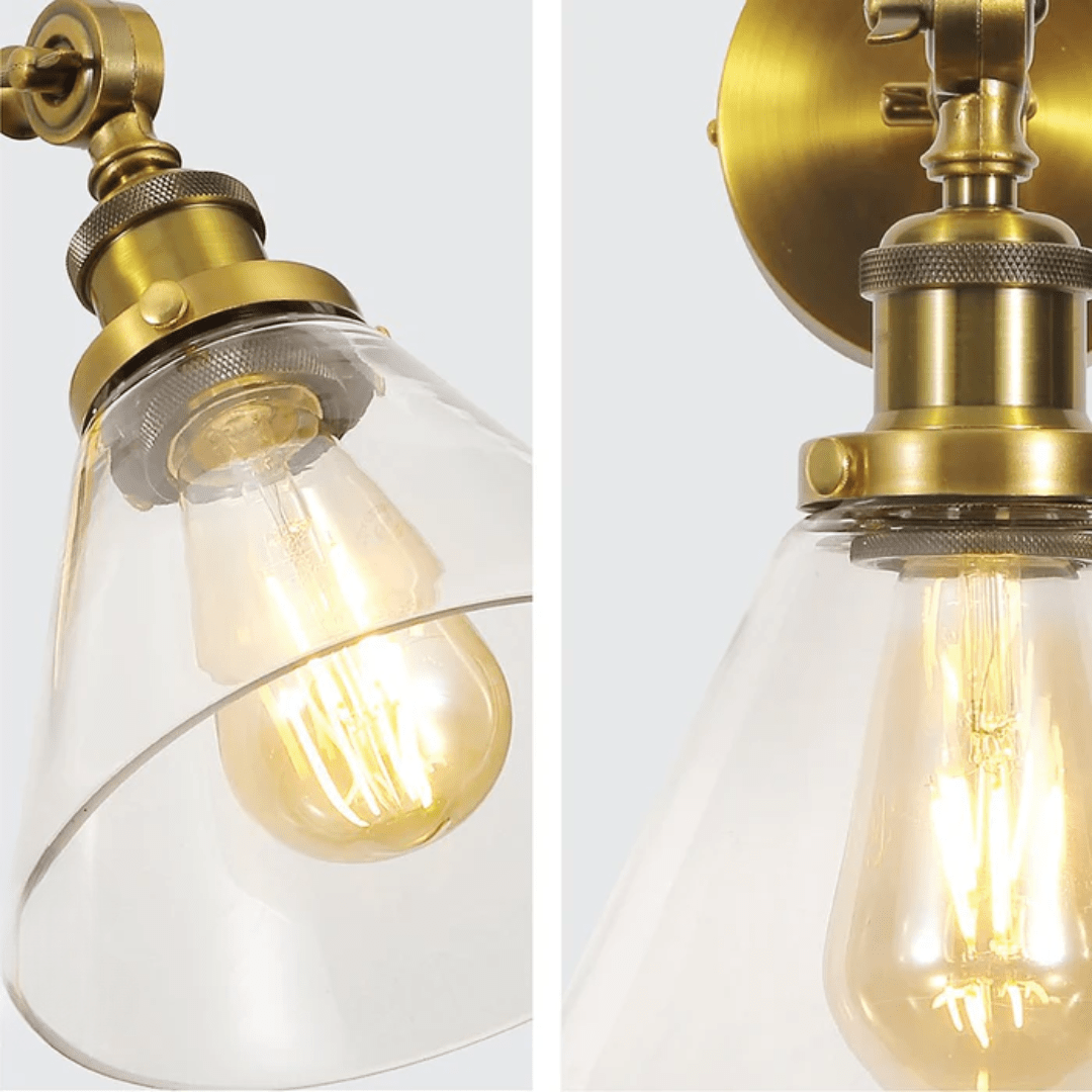 TKLD Wall & Sconce Lights Gold Aluminium Bronze Hinged Body Clear Glass Funnel Wall Light - 40W