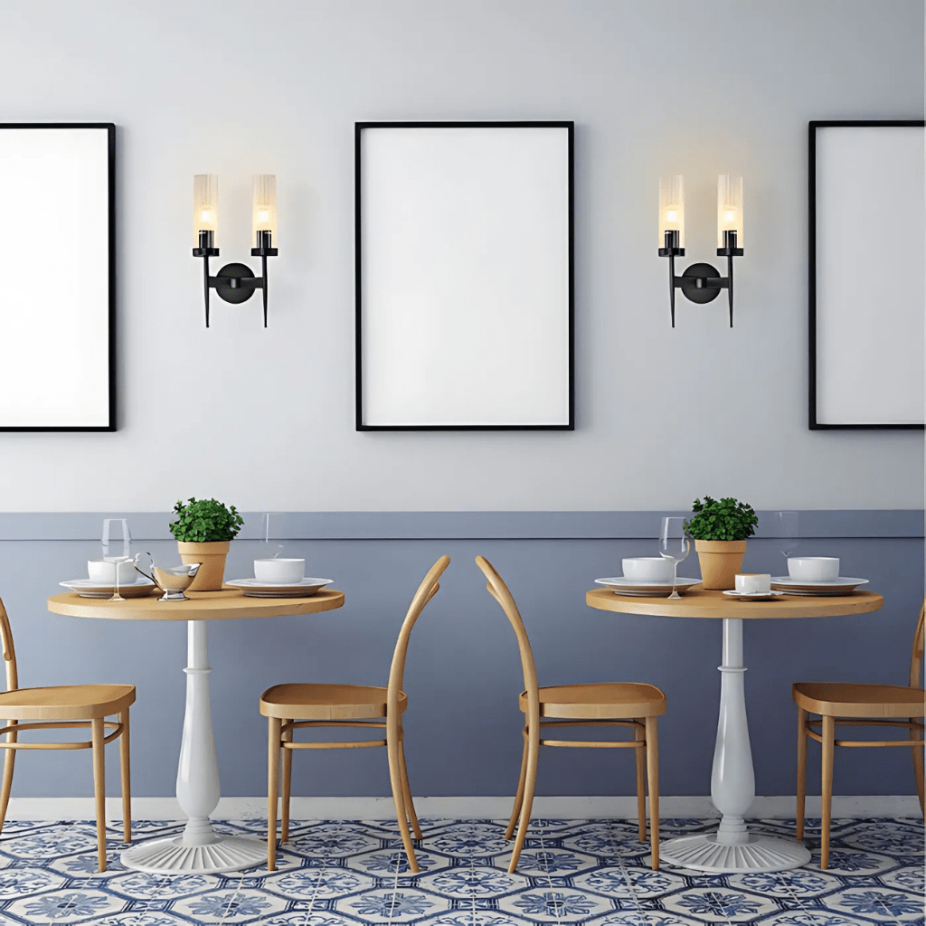 TKLD Wall & Sconce Lights Gold Aluminium Bronze or Black Clear Reeded Cylinder Glass Wall Sconce Light