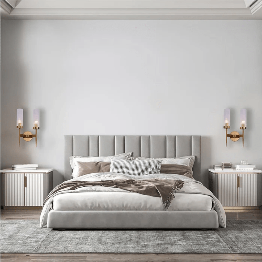 TKLD Wall & Sconce Lights Gold Aluminium Bronze or Black Clear Reeded Cylinder Glass Wall Sconce Light