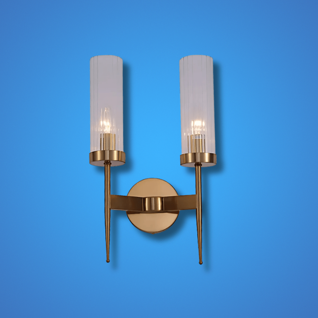 TKLD Wall & Sconce Lights Gold Aluminium Bronze or Black Clear Reeded Cylinder Glass Wall Sconce Light