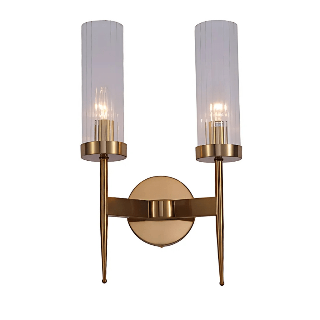 TKLD Wall & Sconce Lights Gold Aluminium Bronze or Black Clear Reeded Cylinder Glass Wall Sconce Light