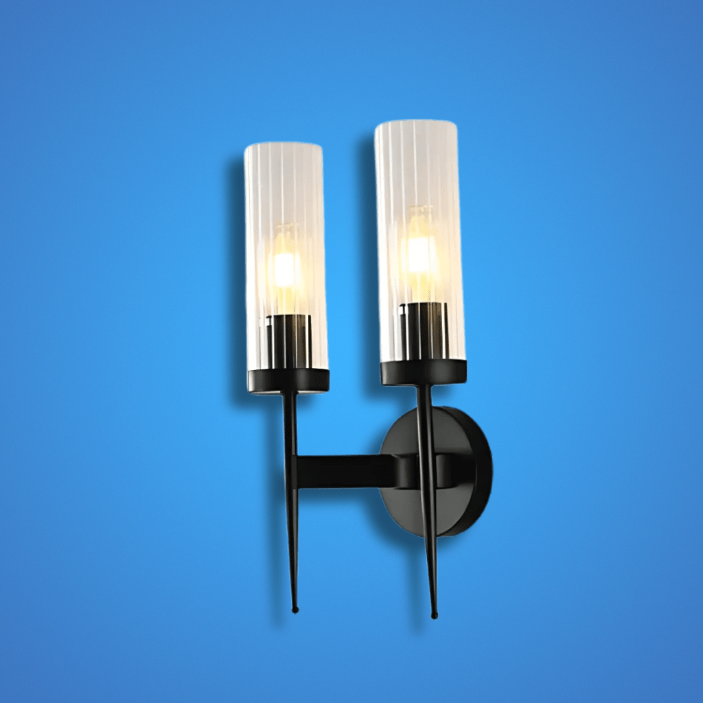 TKLD Wall & Sconce Lights Gold Aluminium Bronze or Black Clear Reeded Cylinder Glass Wall Sconce Light