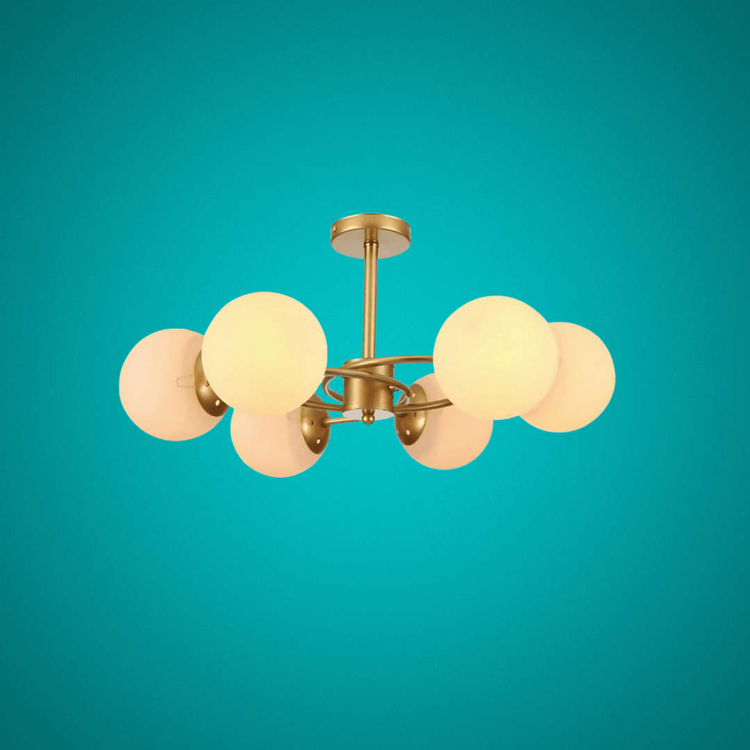 TKLD Ceiling Lights Gold Crescent Body Opal 6 Lamp Globe Ceiling Light - 40W